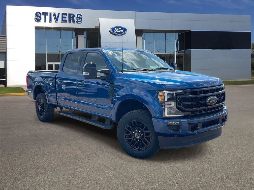 2022 Ford F-250SD Lariat in Blue Metallic — front three-quarter view