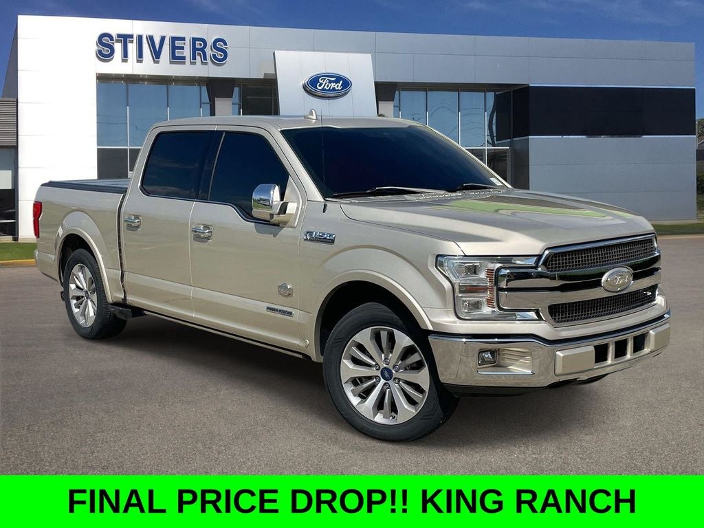 2018 Ford F-150 King Ranch in White Gold — front three-quarter view