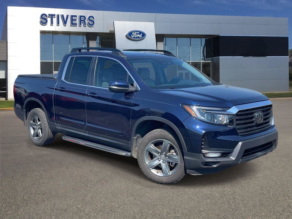 2023 Honda Ridgeline RTL in Obsidian Blue Pearl — front three-quarter view